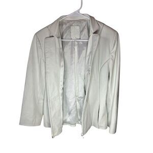 Women's White Leather Jacket Size 44 Classic Elegant Design